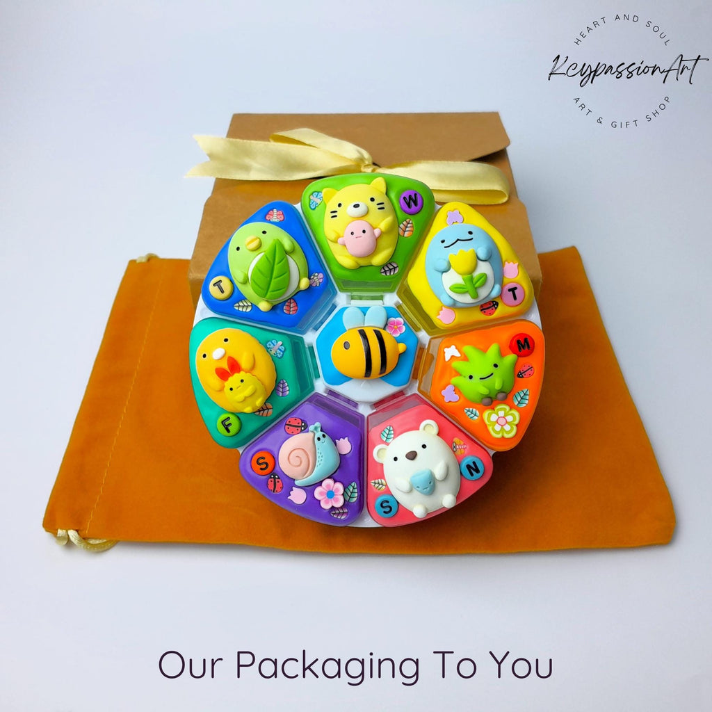 Pilulier décoratif 7 jours « Jardin paisible » à 8 compartiments, distributeur de médicaments et compléments alimentaires, joli pilulier jour/nuit