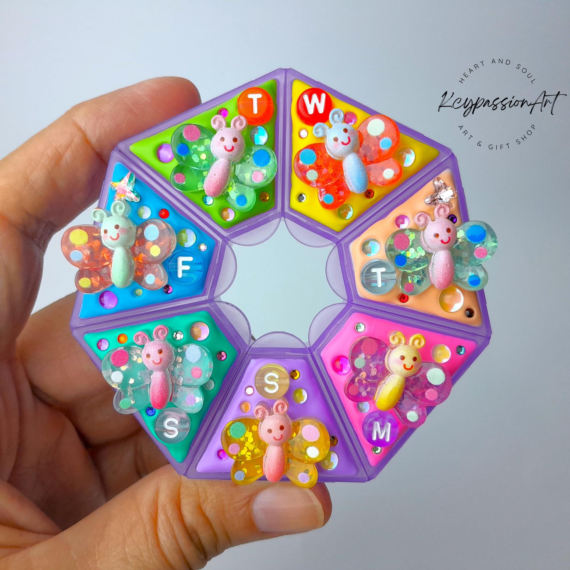 Glittery Butterflies - Heptagon Pill Box