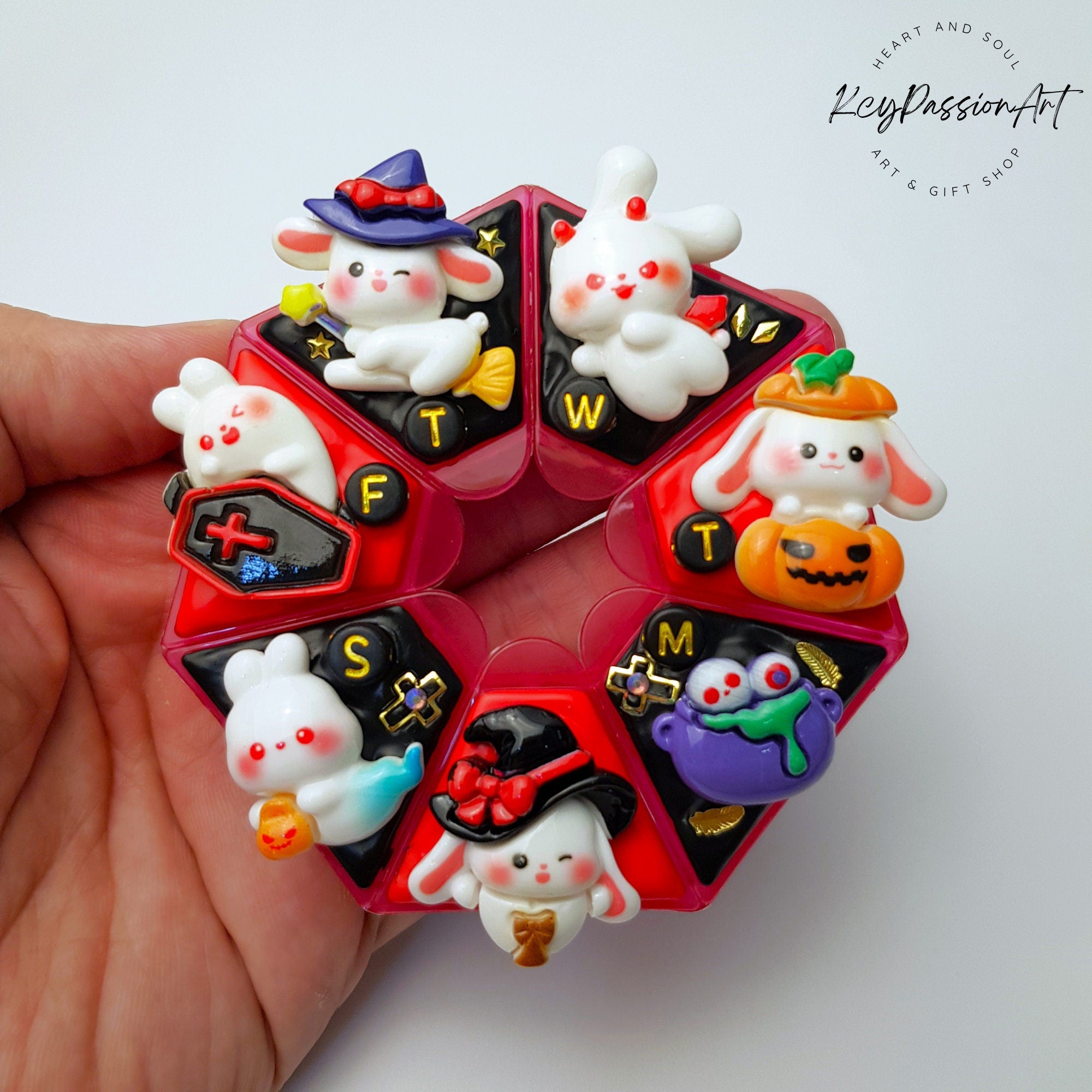 7-Tage-Pillenbox „Halloween-Hasen“, Medikamenten- und Nahrungsergänzungsmittelspender, 7-Tage-Pillenbox für Tag und Nacht