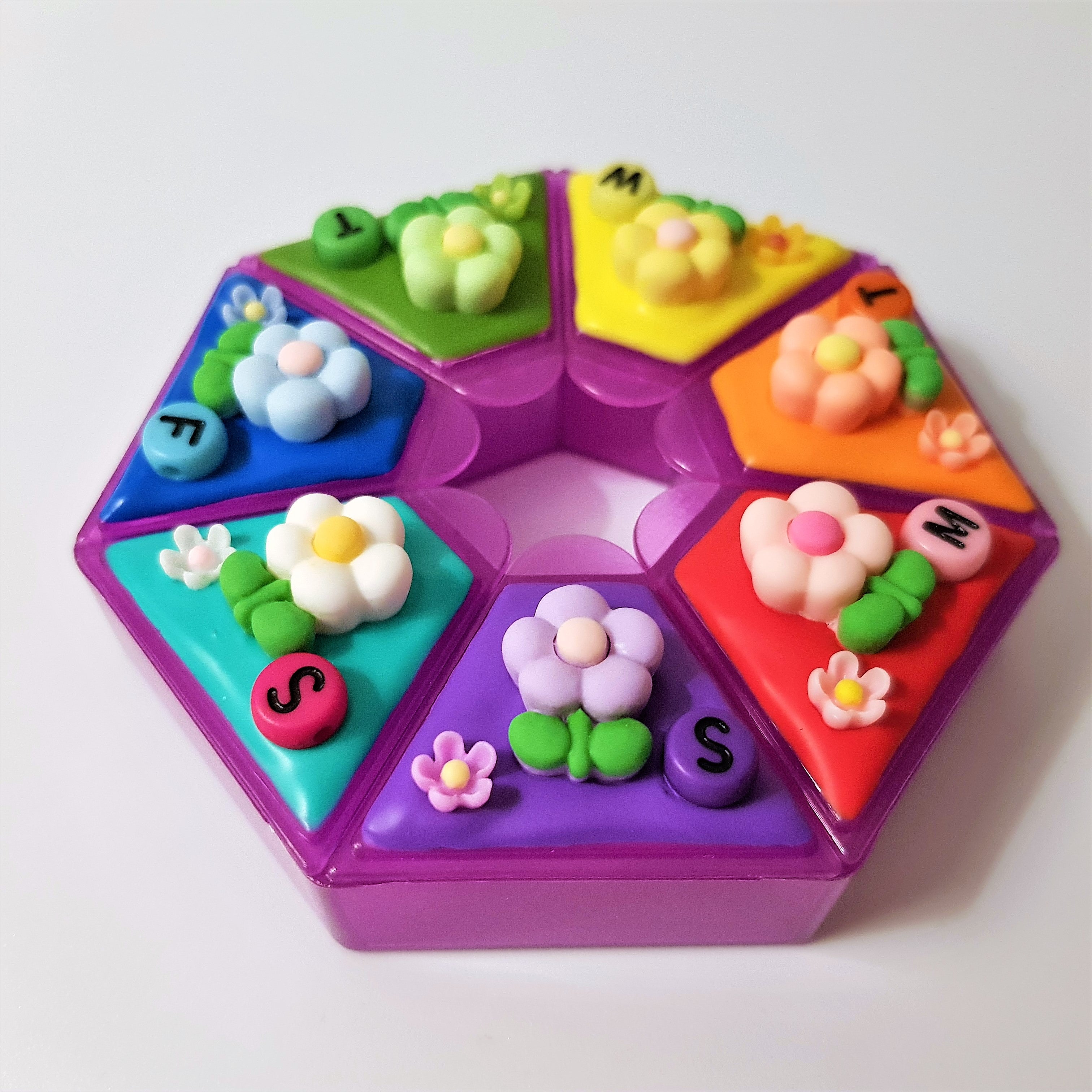 Pilulier 7 jours « Fleurs de l'arc-en-ciel », boîte à pilules matin et soir, distributeur de médicaments et de compléments vitaminiques, pilulier 7 jours, pilulier 7 jours et 7 nuits