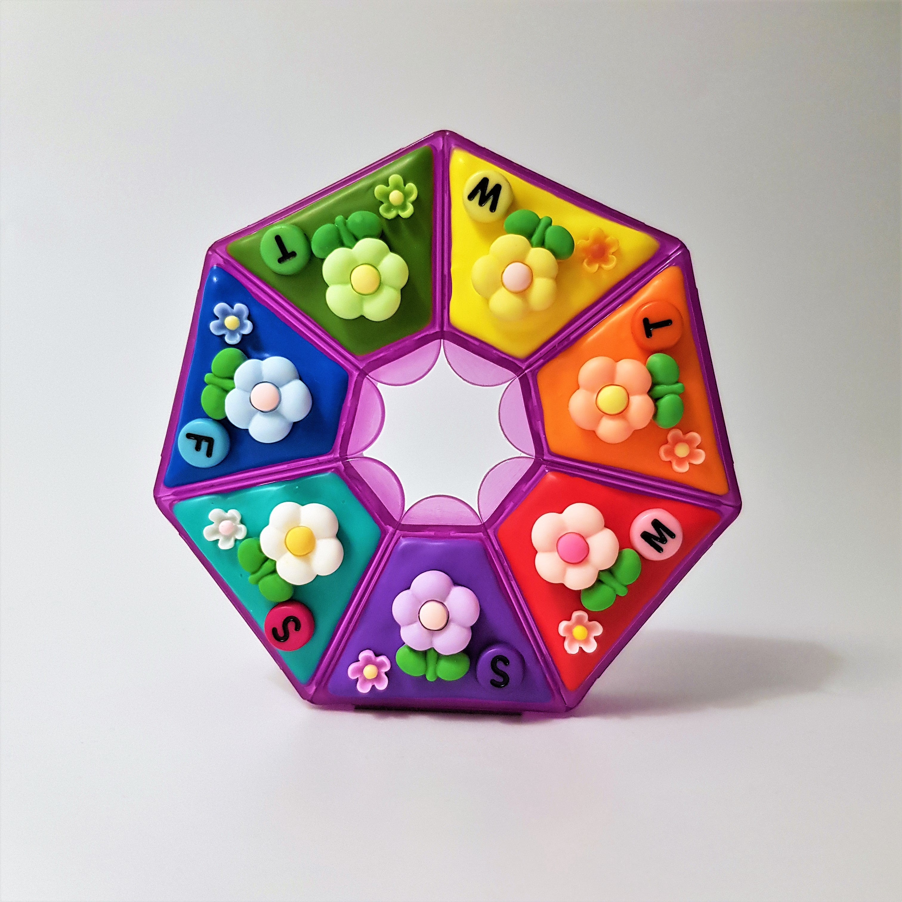 Pilulier 7 jours « Fleurs de l'arc-en-ciel », boîte à pilules matin et soir, distributeur de médicaments et de compléments vitaminiques, pilulier 7 jours, pilulier 7 jours et 7 nuits