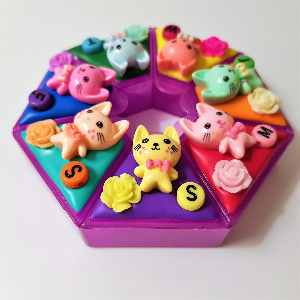 7-Tage-Pillenbox „United Kitten Cats“ für morgens und abends, Medikamenten- und Vitaminspender für 7 Tage, Pillendose für Tag und Nacht