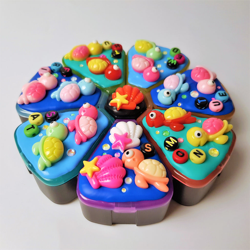 Pilulier XL 7 jours « Tortues Kawaii Aloha », pilulier matin/soir à 8 compartiments, distributeur de médicaments et de compléments alimentaires, pilulier mignon