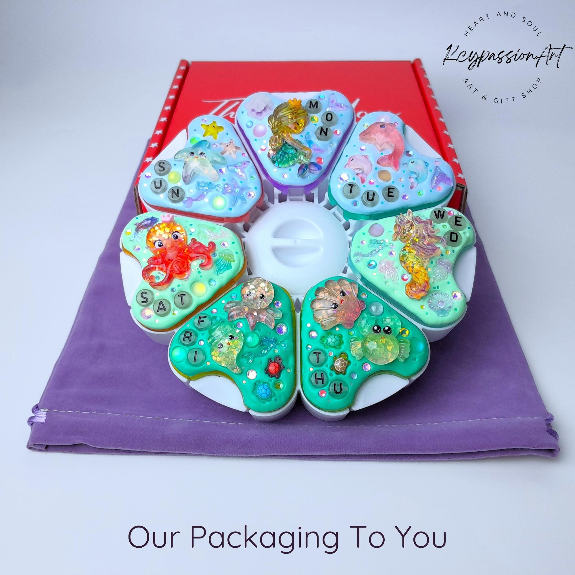 Jumbo-Pillenbox mit 8 Fächern, dekoriert, 7 Tage, Motiv: Meerjungfrauen-Mythos, Behälter für Medikamente, Vitamine und Nahrungsergänzungsmittel