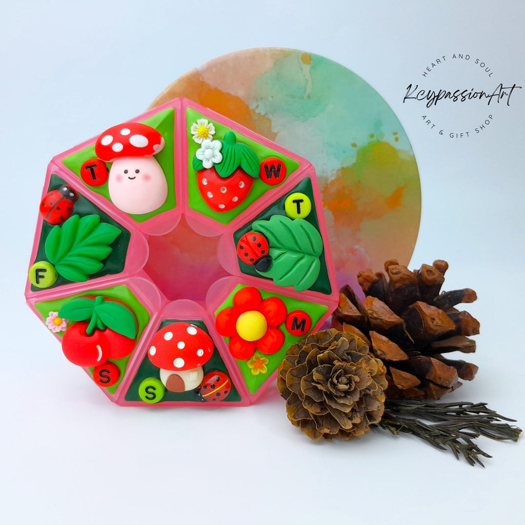 Mushroom Cherry Strawberry - Heptagon Pill Box