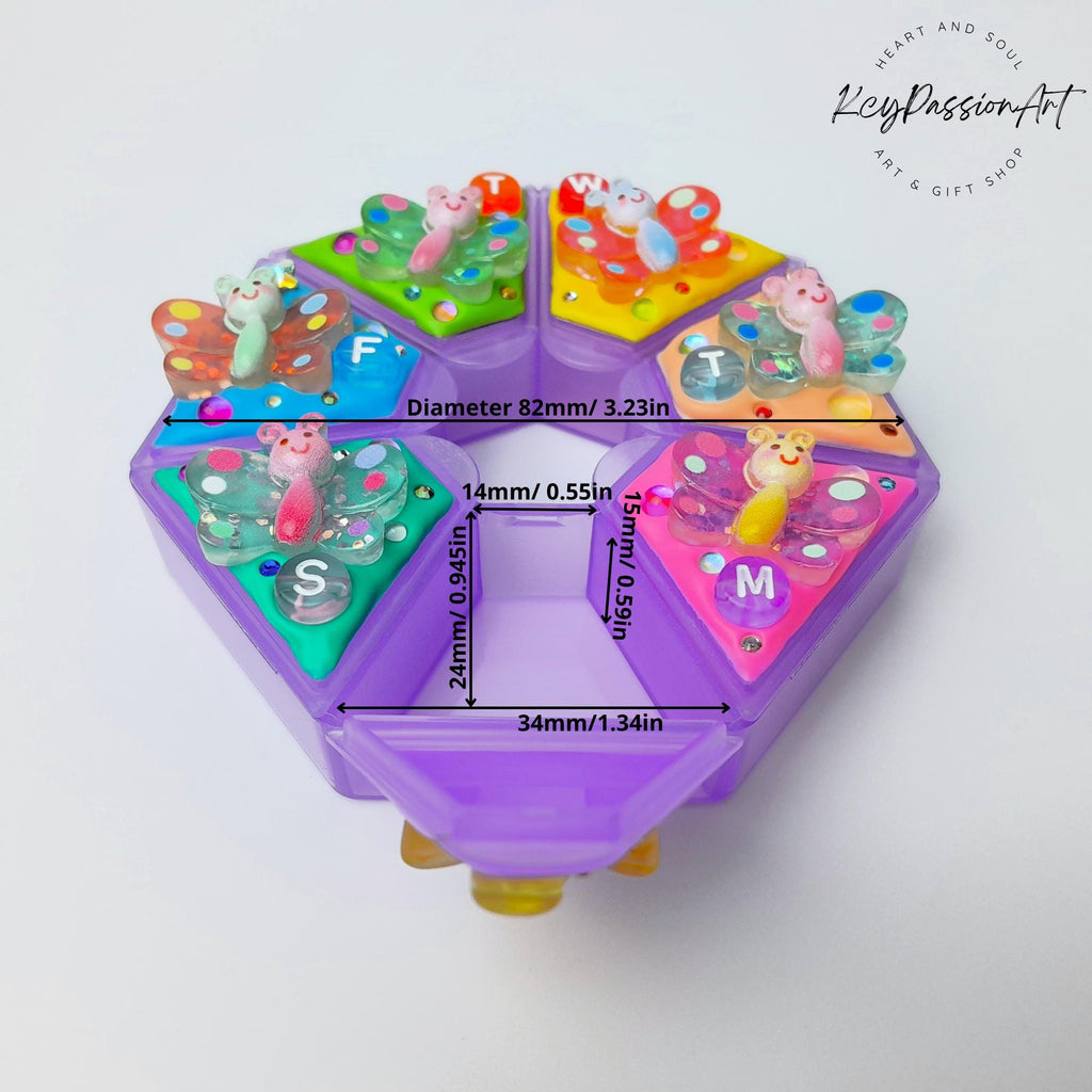 Glittery Butterflies - Heptagon Pill Box