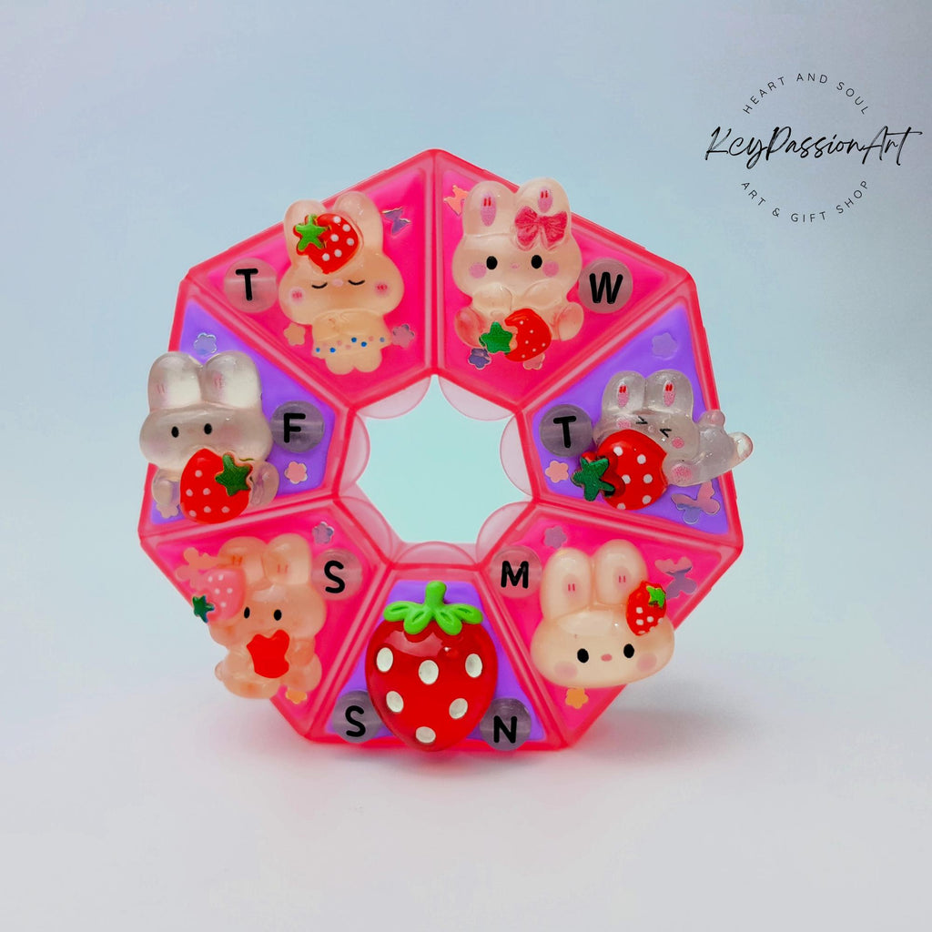 Strawberry Bunny Fun - Heptagon Pill Box