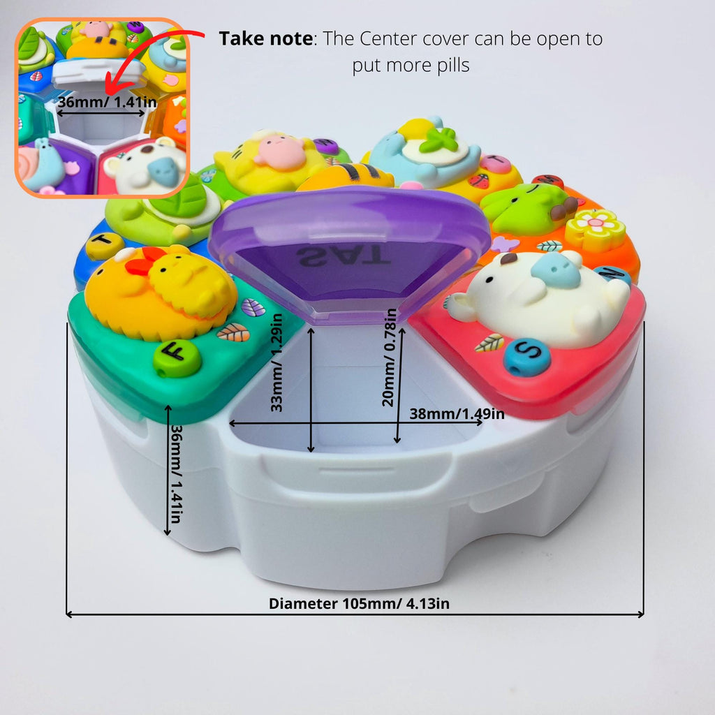 Pilulier décoratif 7 jours « Jardin paisible » à 8 compartiments, distributeur de médicaments et compléments alimentaires, joli pilulier jour/nuit