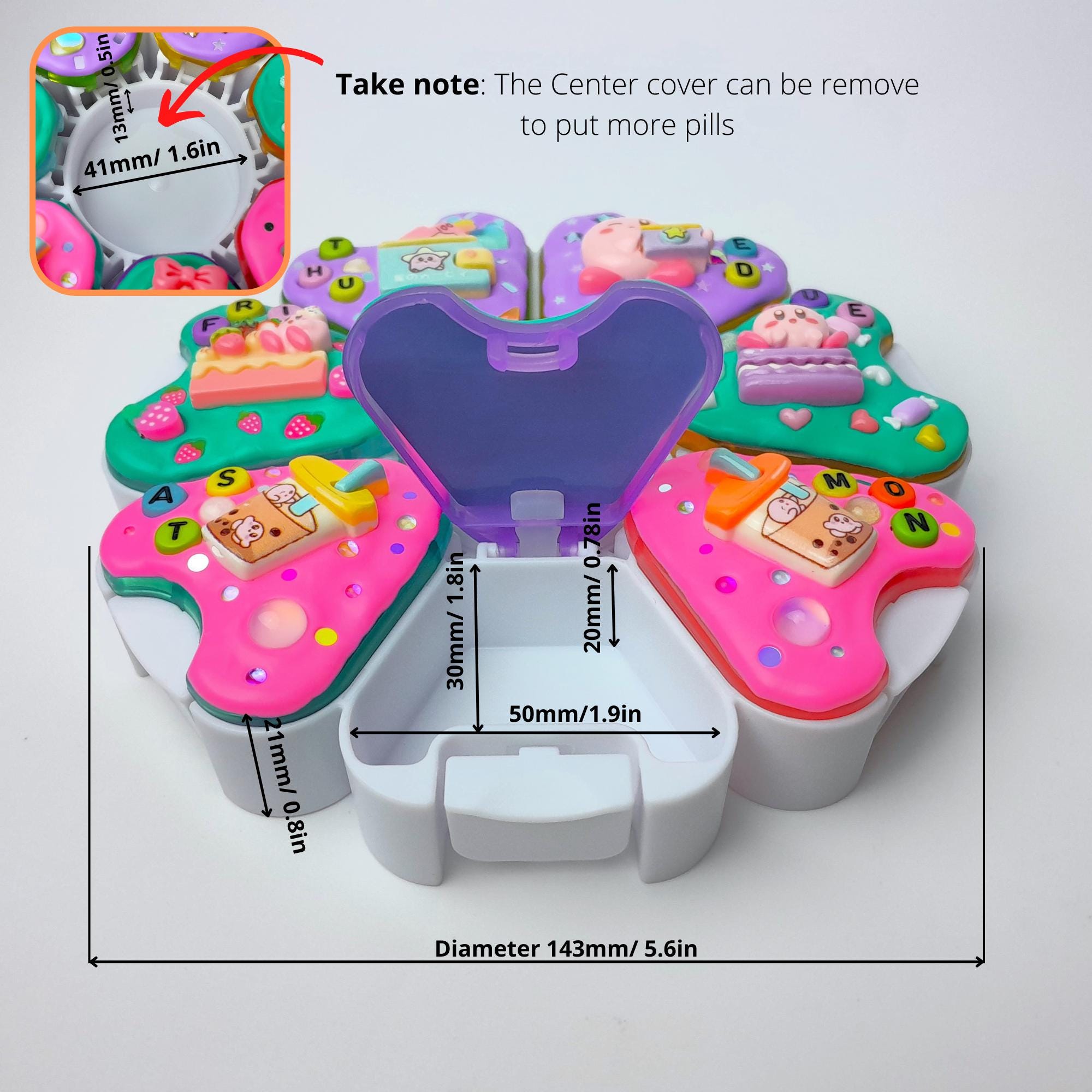 Jumbo-Pillenbox mit 8 Fächern, dekoriert, für 7 Tage, „Kabi Daily Fun“, für Medikamente, Vitamine und Nahrungsergänzungsmittel