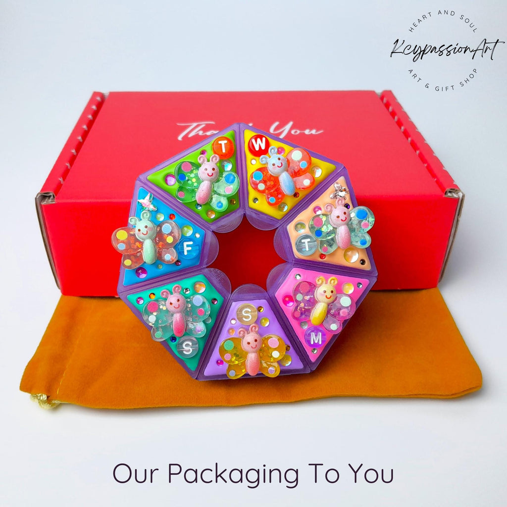 Glittery Butterflies - Heptagon Pill Box