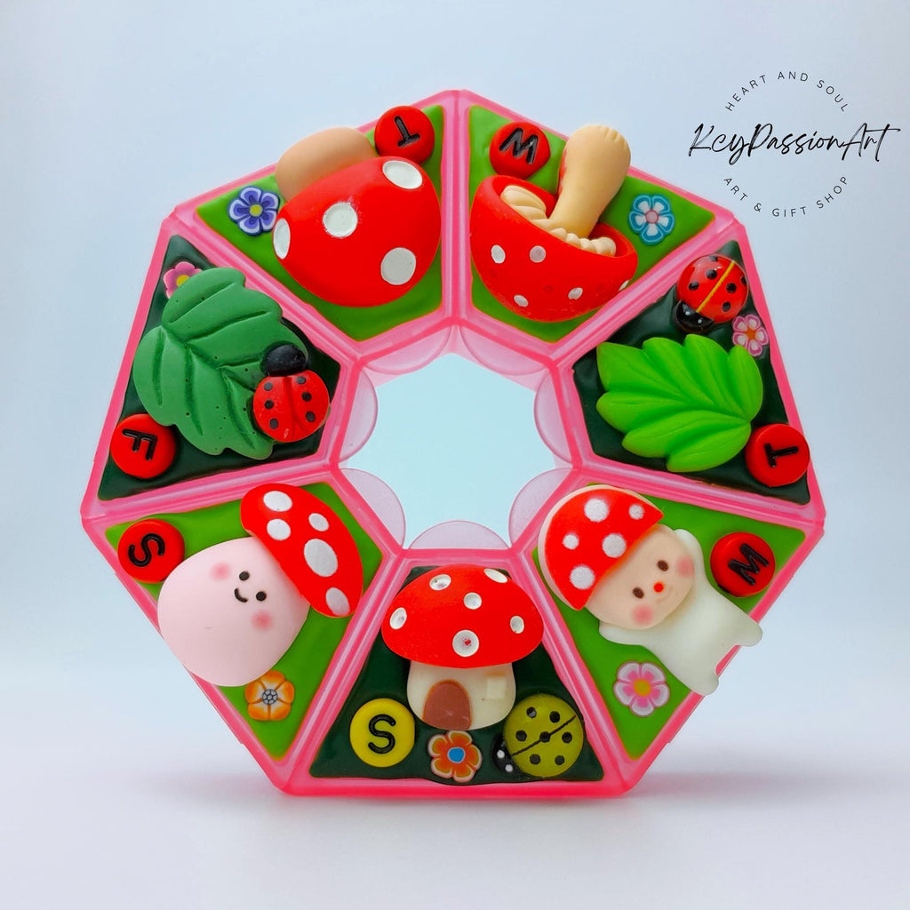 Mushroom Craze Decorated Heptagon Pill Box