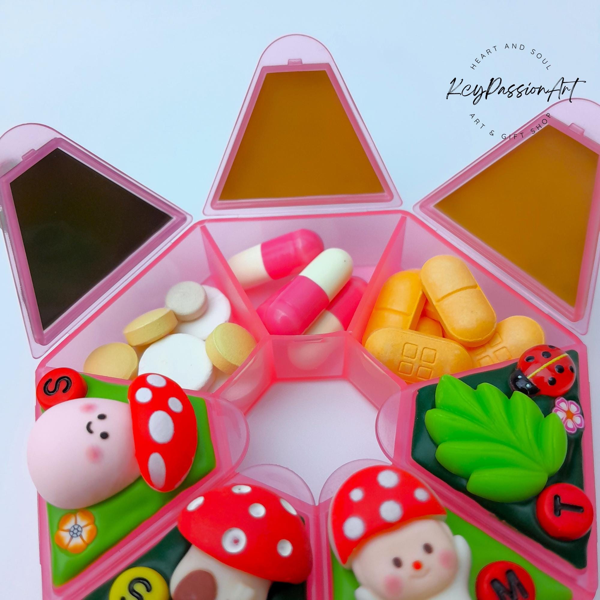 Mushroom Craze Decorated Heptagon Pill Box