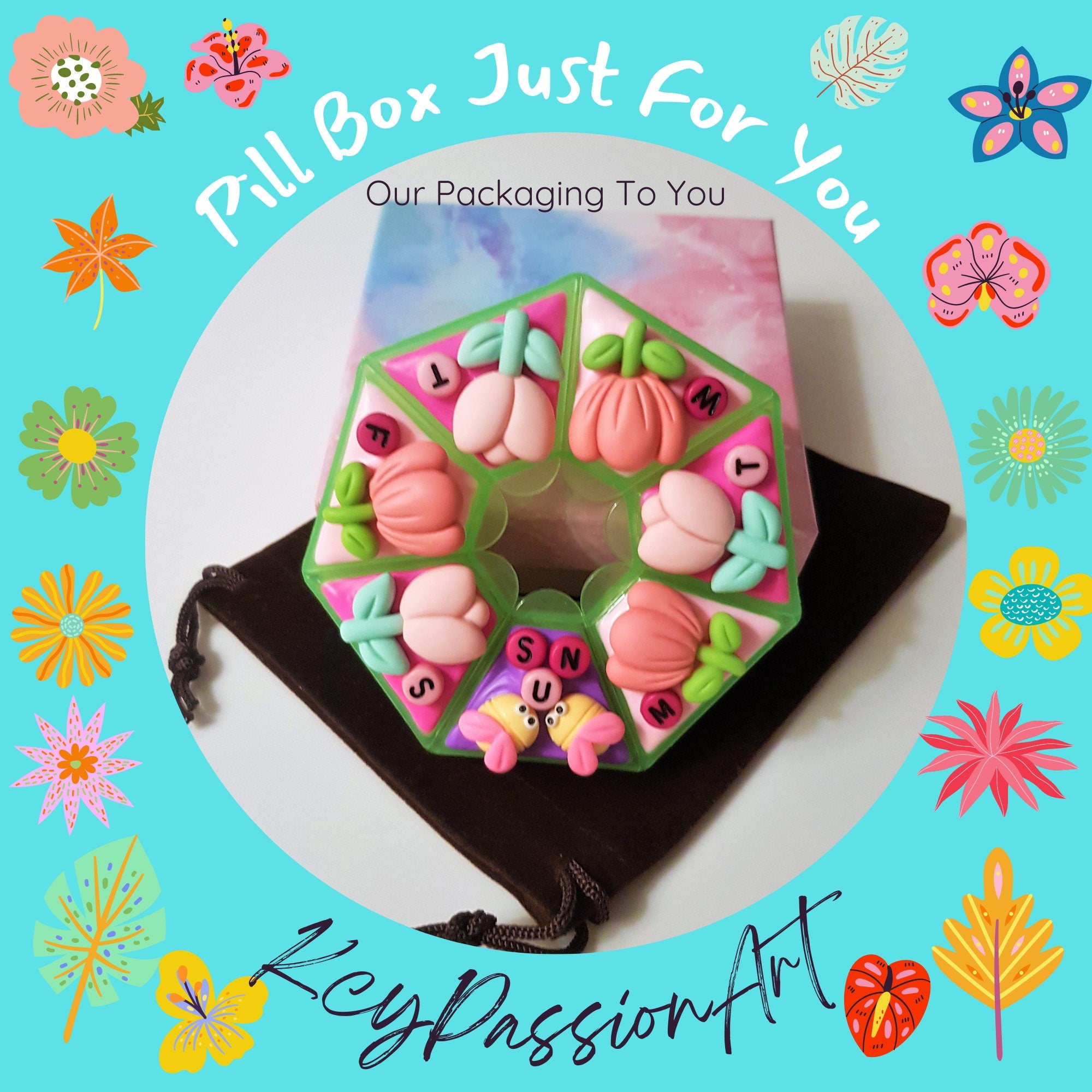 Tulip Flowers - Heptagon Pill Box