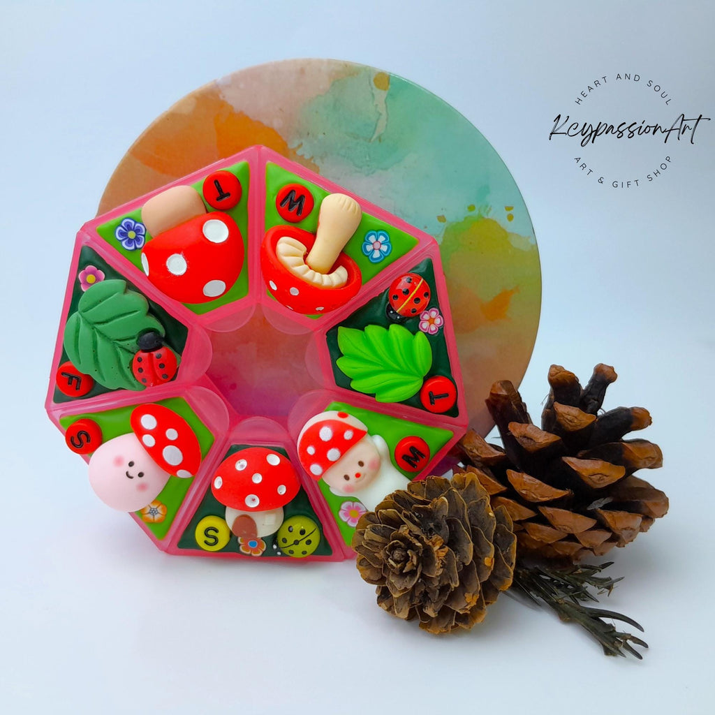 Mushroom Craze Decorated Heptagon Pill Box