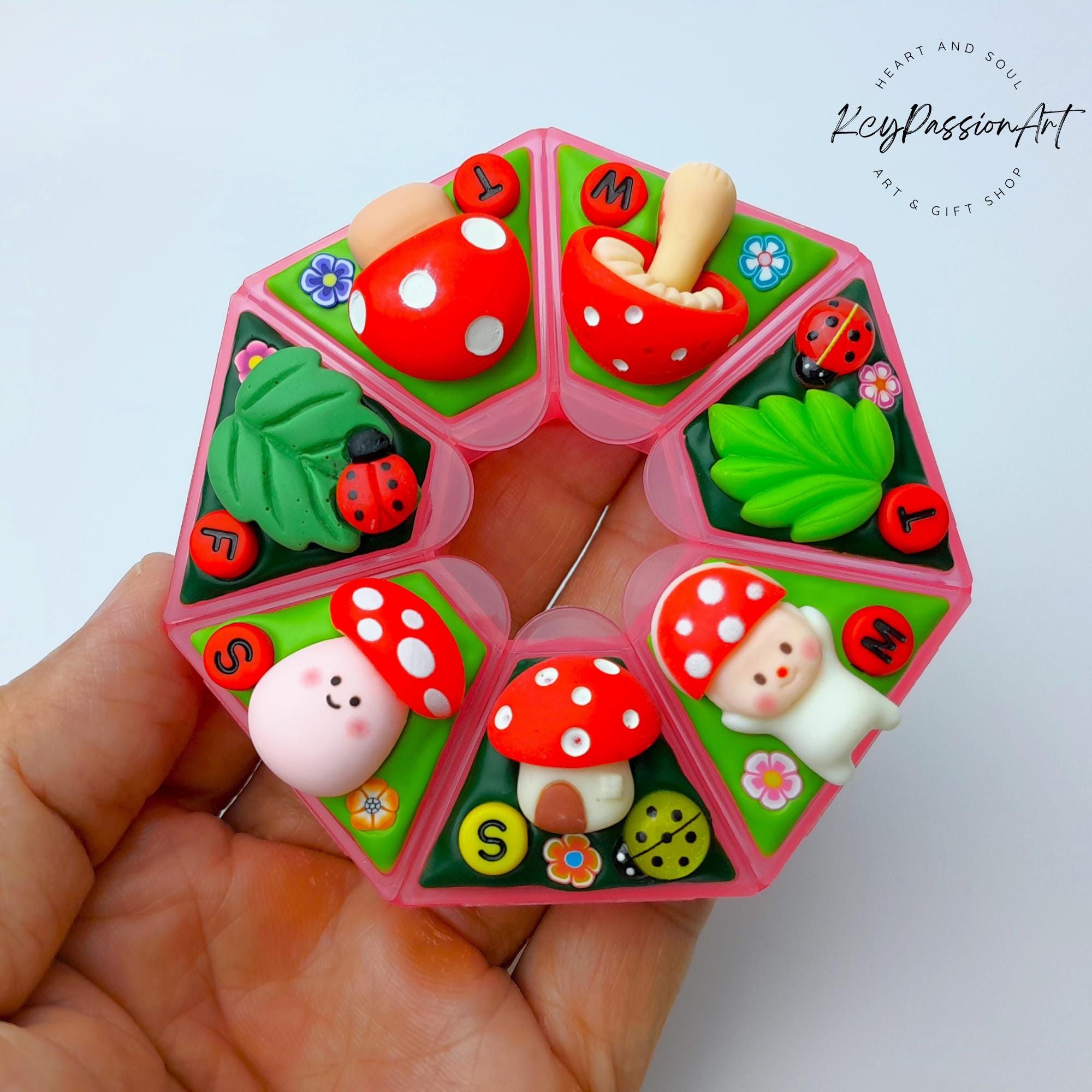 Mushroom Craze Decorated Heptagon Pill Box