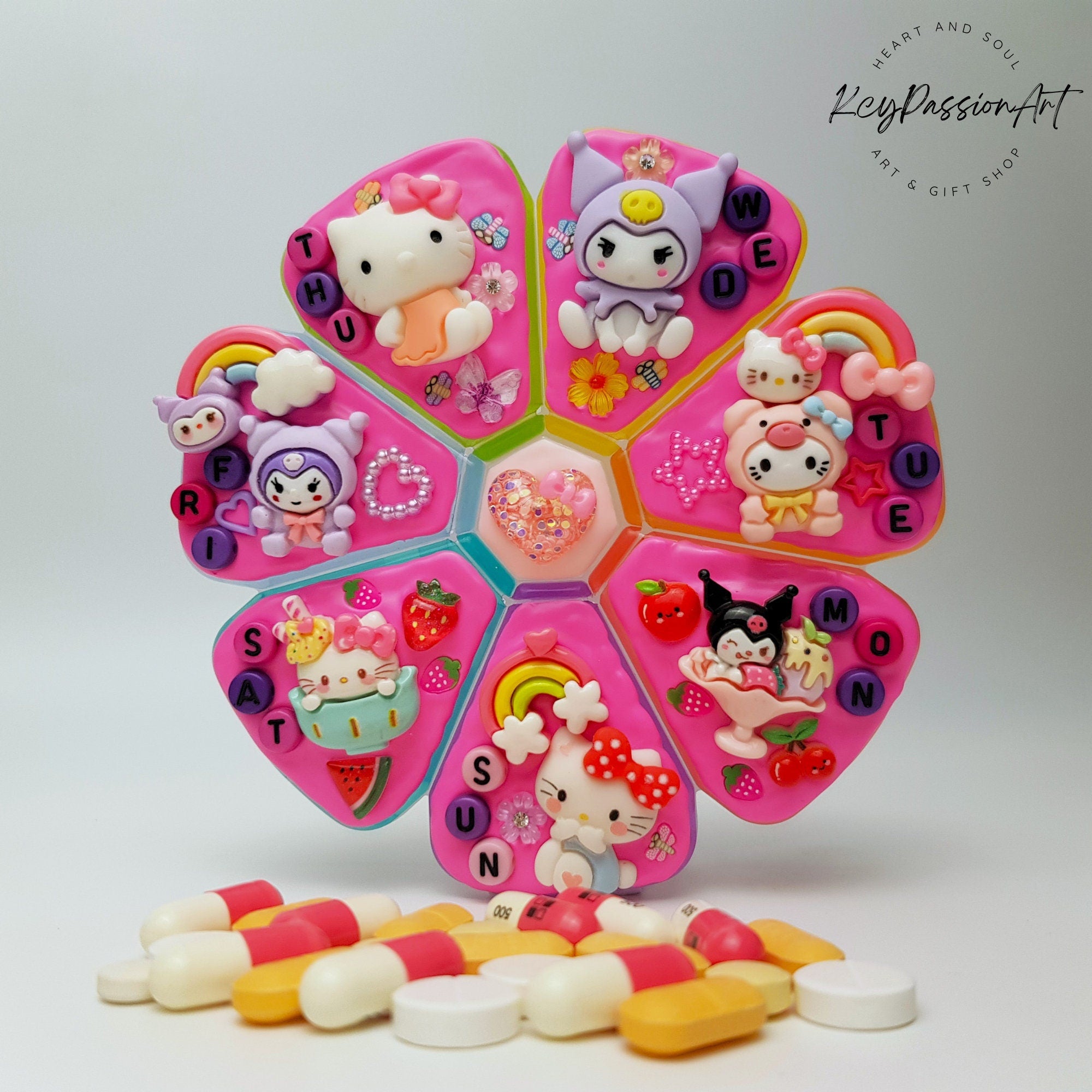 XL 7-Tage-Pillenbox „BFF“ für morgens und abends, 8-Fächer-Pillenbox, Spender für Medikamente und Vitamine