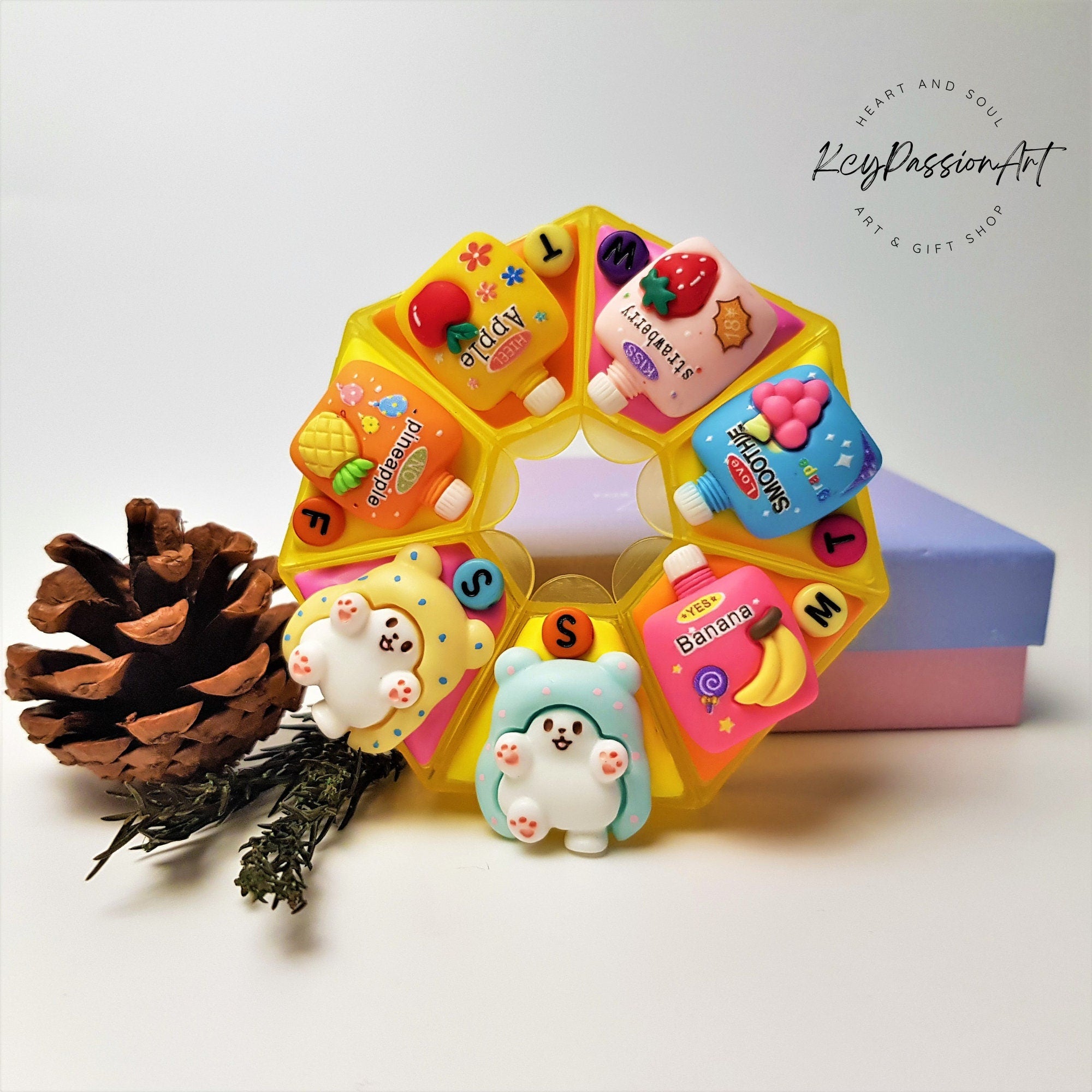 Pilulier 7 jours « Fat Meow Smoothie », pilulier mignon, distributeur de médicaments et de compléments vitaminiques, pilulier hebdomadaire pour 7 jours