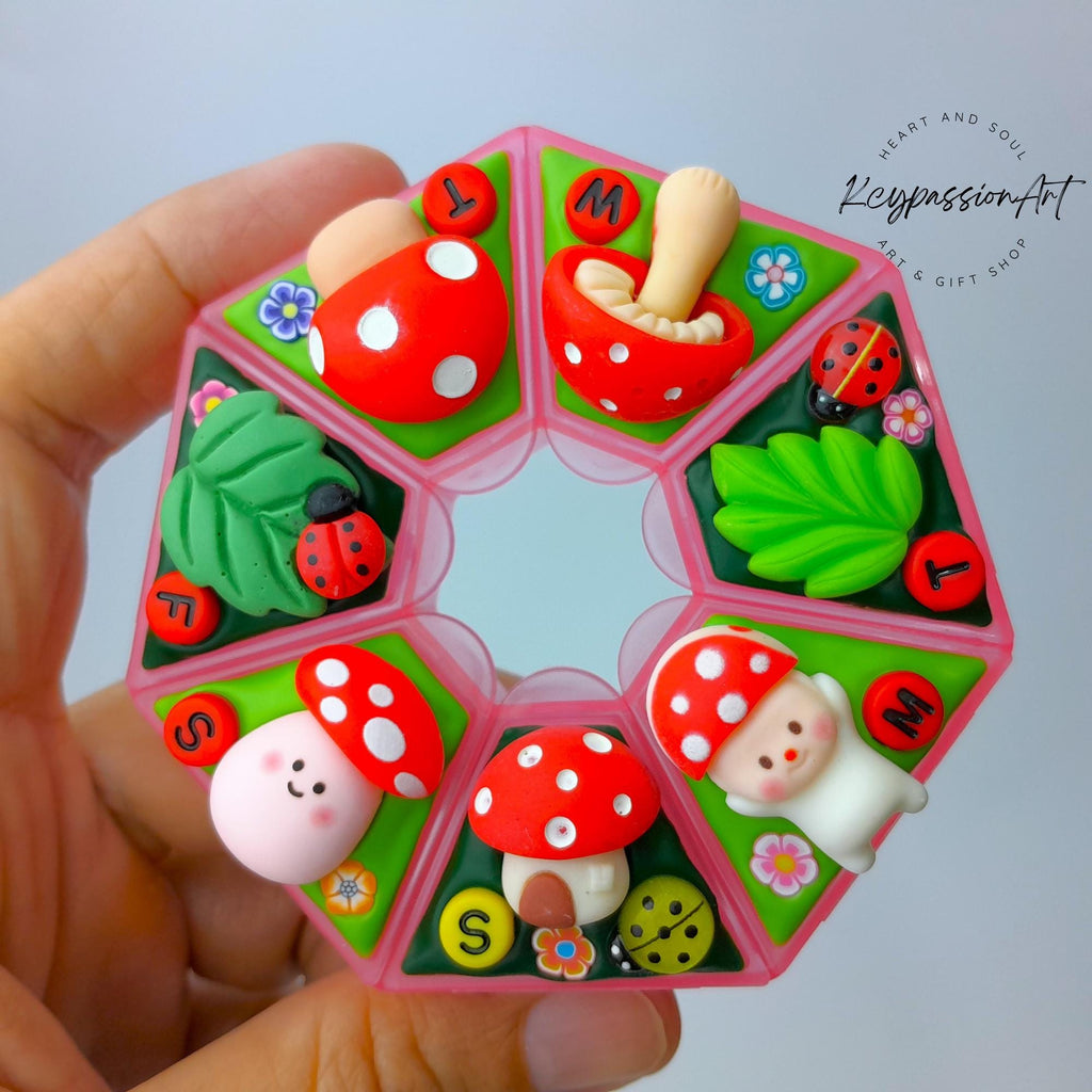 Mushroom Craze Decorated Heptagon Pill Box