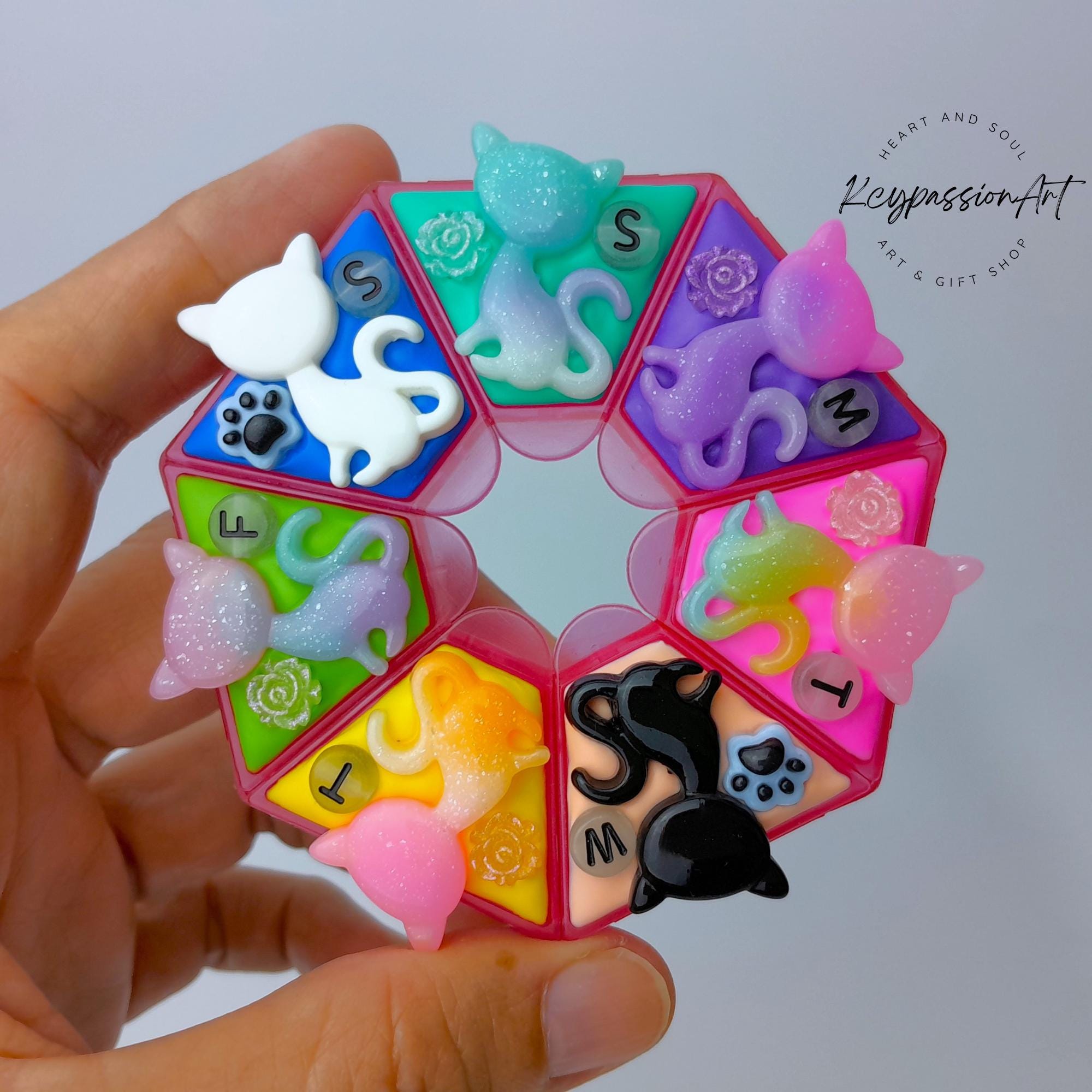 Colorful Cats - Heptagon Pill Box