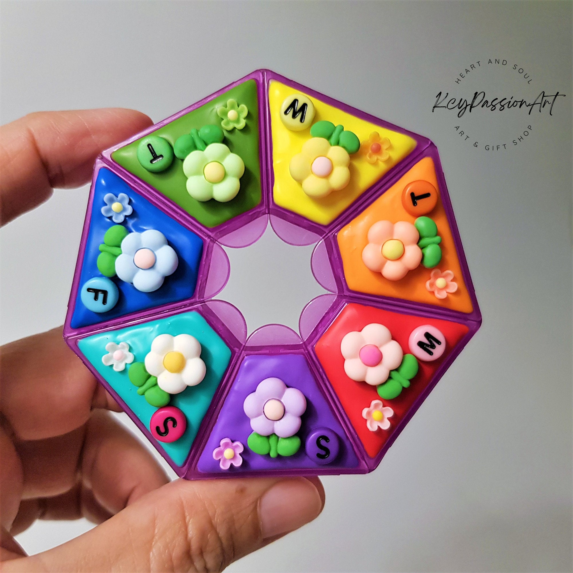 Pilulier 7 jours « Fleurs de l'arc-en-ciel », boîte à pilules matin et soir, distributeur de médicaments et de compléments vitaminiques, pilulier 7 jours, pilulier 7 jours et 7 nuits