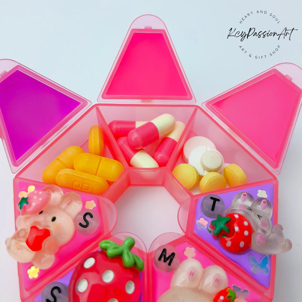 Strawberry Bunny Fun - Heptagon Pill Box