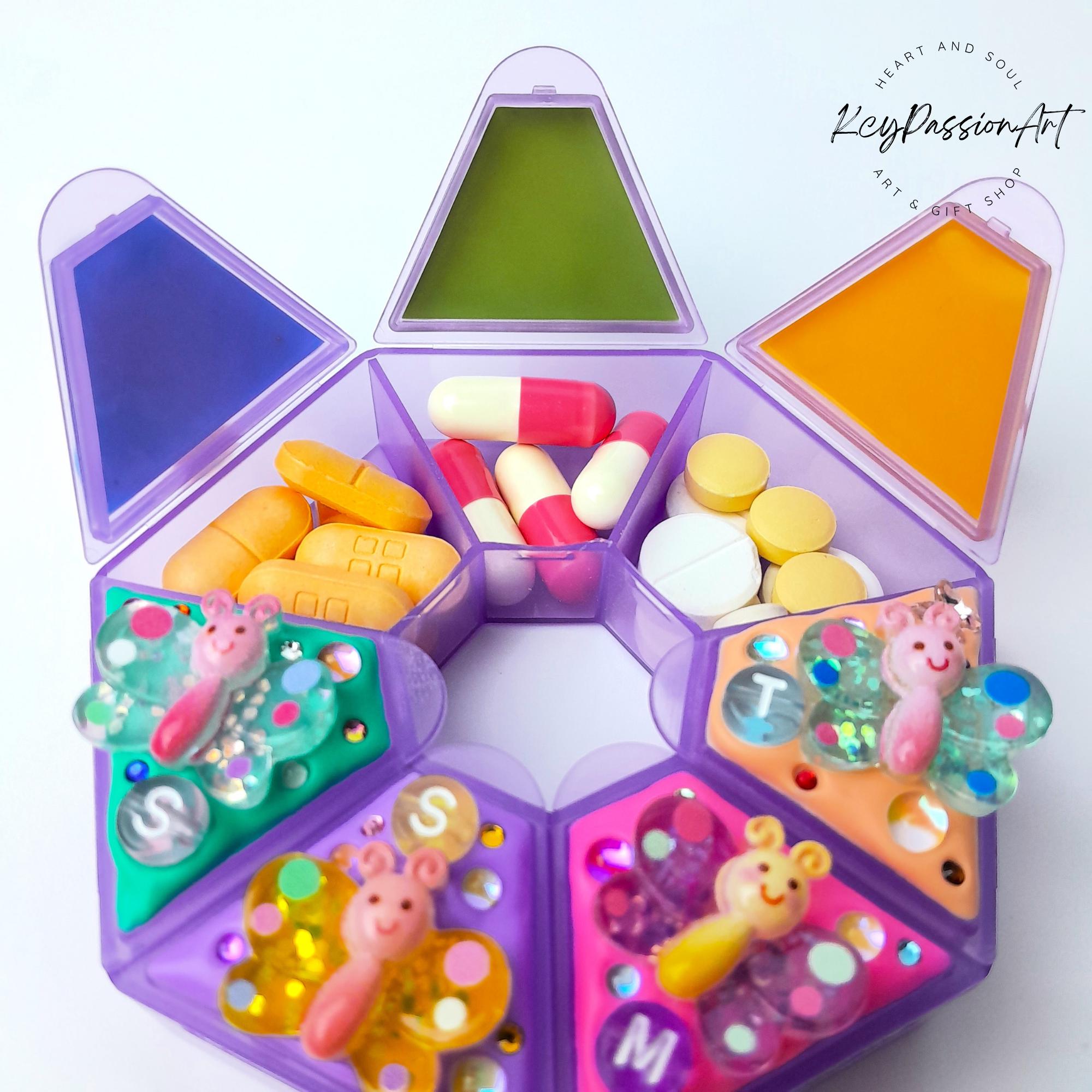 Glittery Butterflies - Heptagon Pill Box