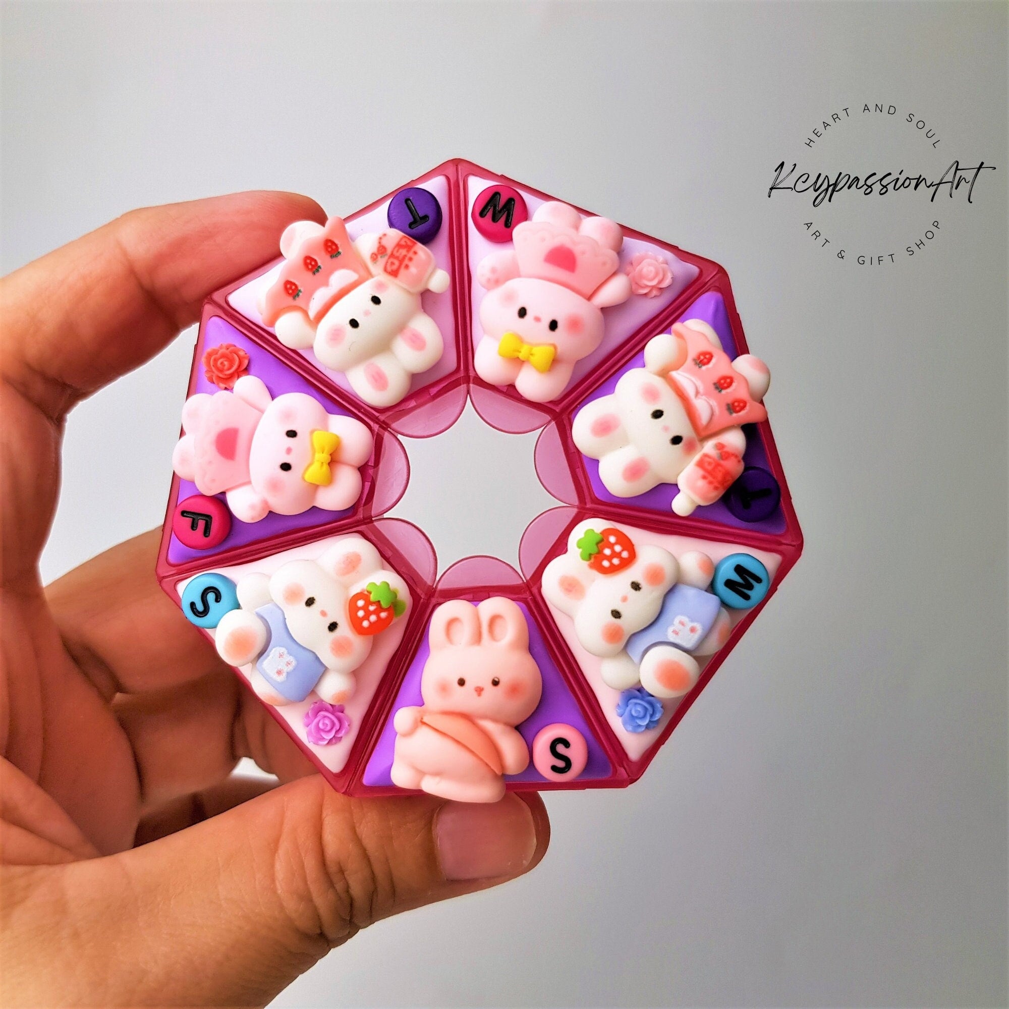 Playful Bunnies - Heptagon Pill Box