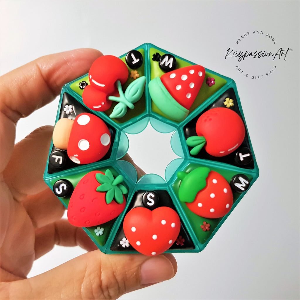 Crazily Love Reds Decorated Heptagon Pill Box