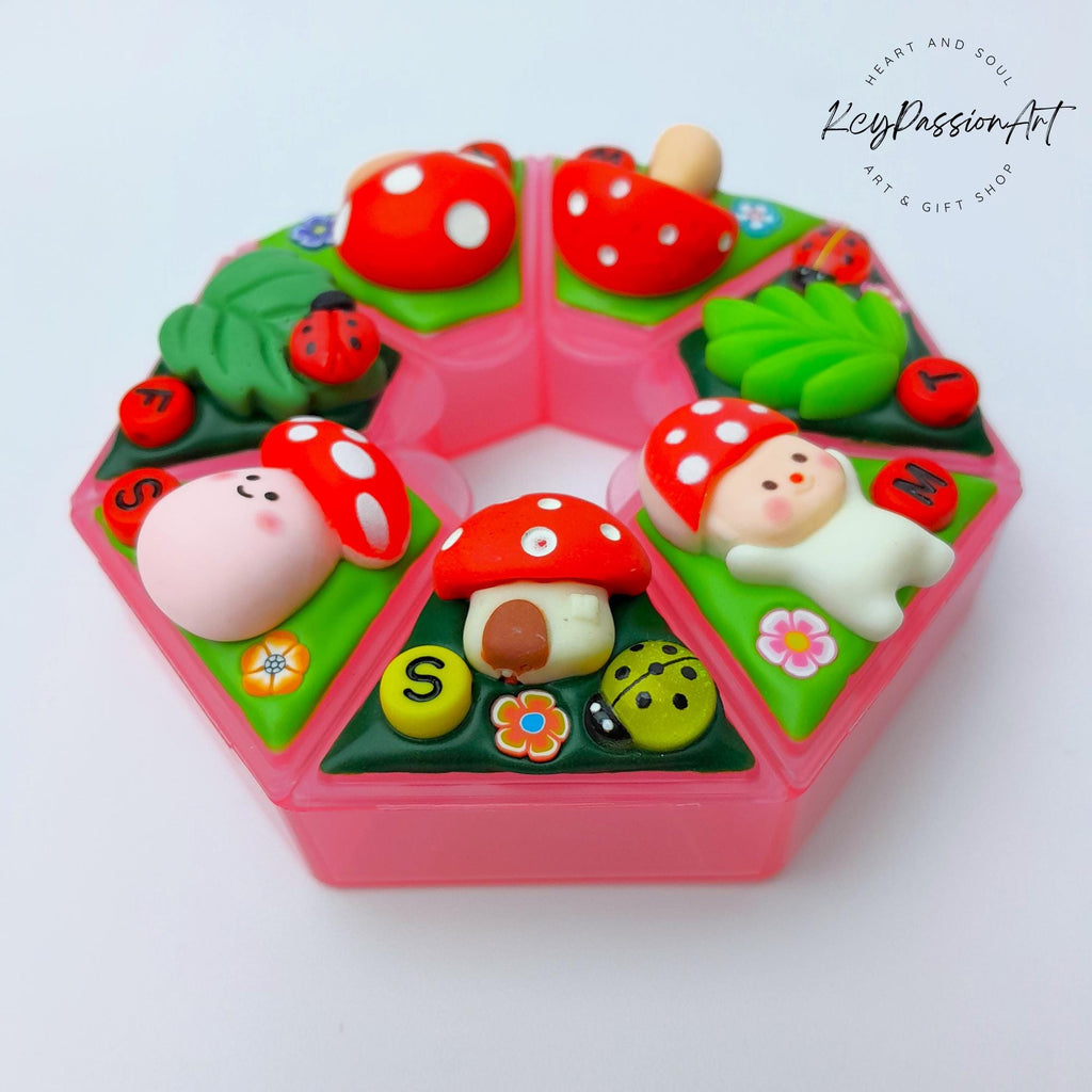Mushroom Craze Decorated Heptagon Pill Box