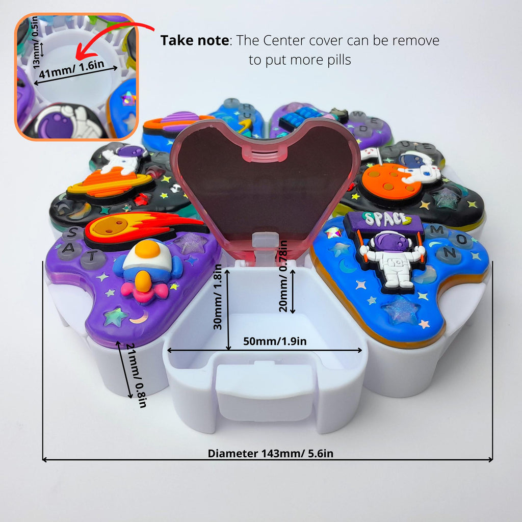 Jumbo-Pillenbox mit Dekor für 7 Tage, Motiv: „Ich brauche meinen Platz“, 8 Fächer, Behälter für Medikamente und Vitaminpräparate