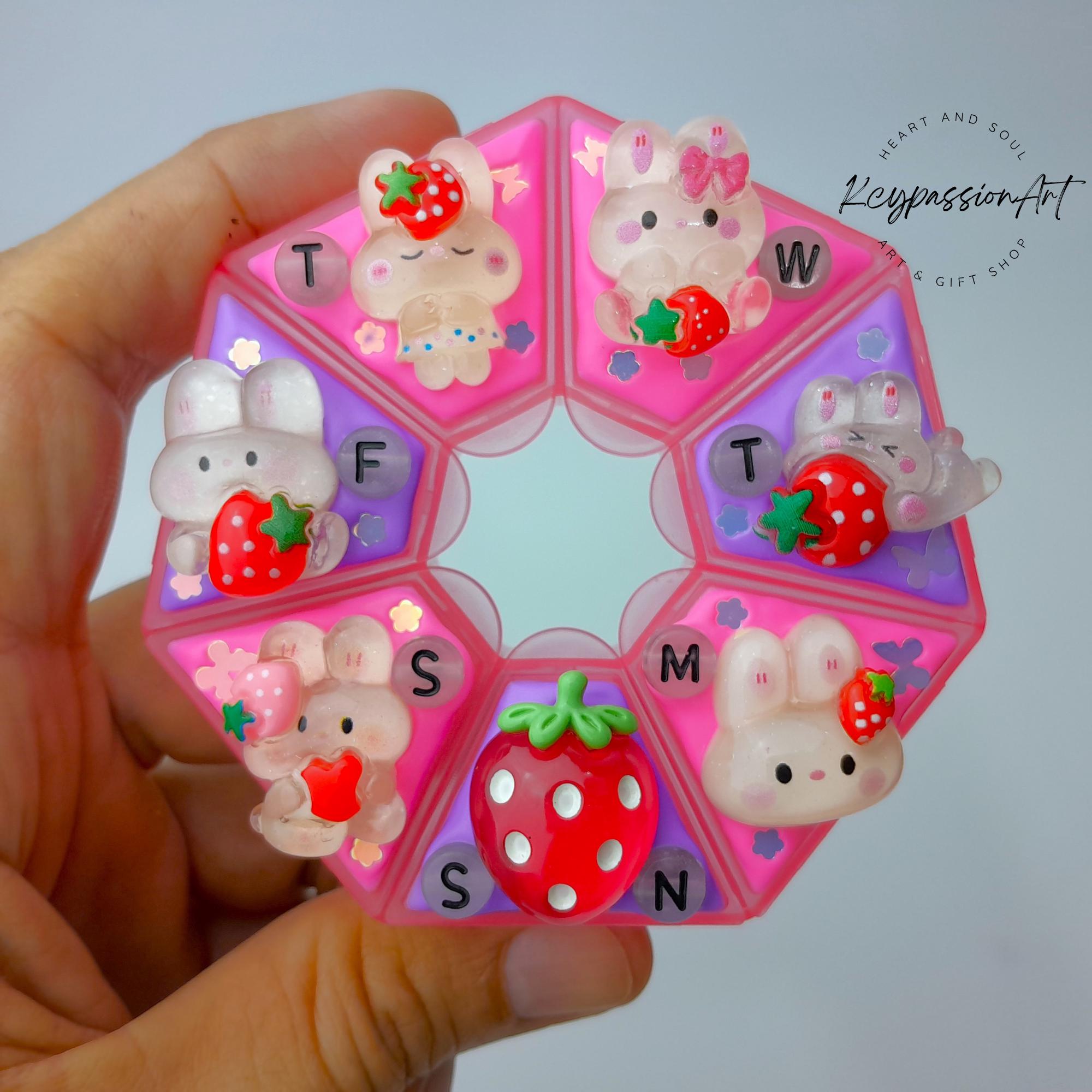 Strawberry Bunny Fun - Heptagon Pill Box