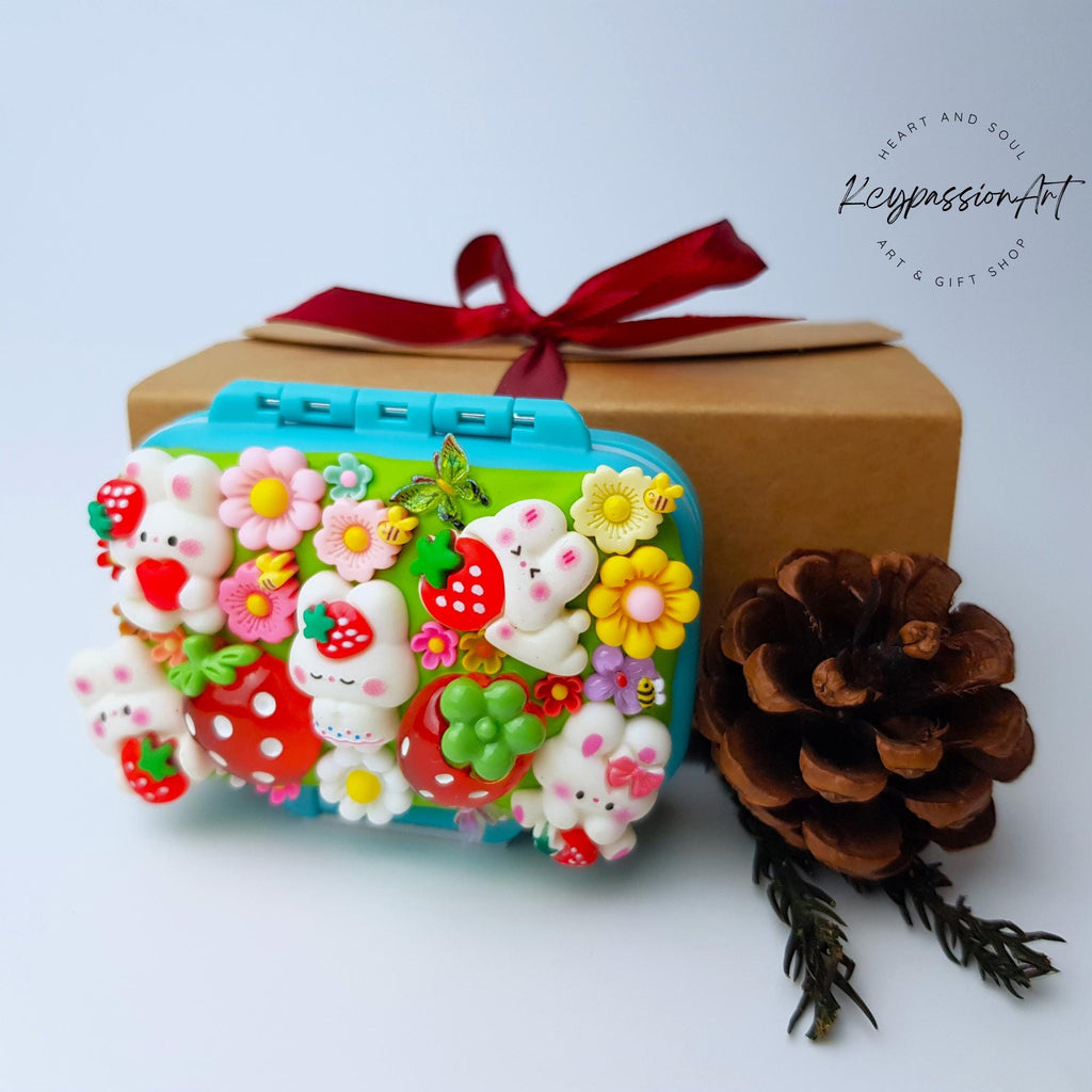 Strawberry Bunny Garden 3-Grids Compartments Pill Box