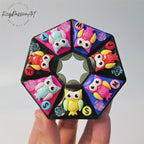 Colorful Wise Owls - Heptagon Pill Box