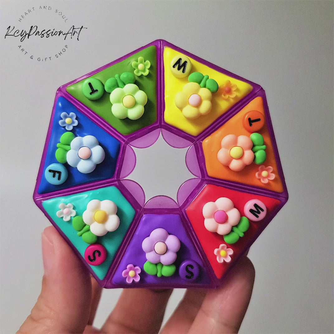 Pilulier 7 jours « Fleurs de l'arc-en-ciel », boîte à pilules matin et soir, distributeur de médicaments et de compléments vitaminiques, pilulier 7 jours, pilulier 7 jours et 7 nuits