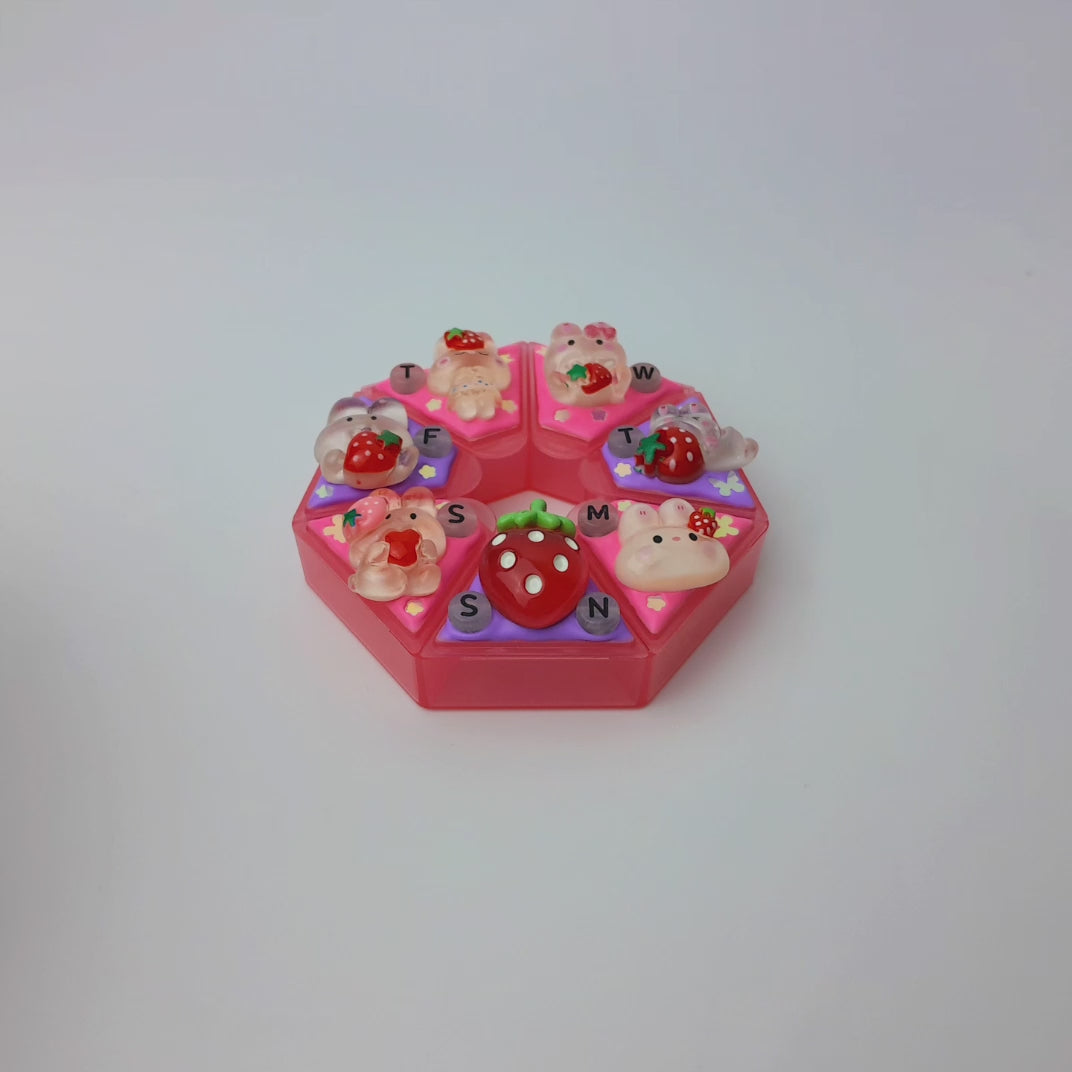 Strawberry Bunny Fun - Heptagon Pill Box