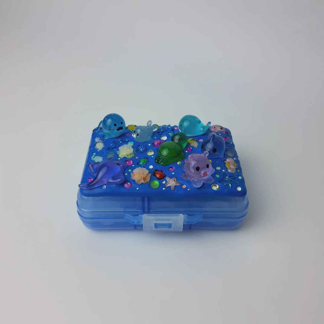 Sea The Ocean Decorated Large Flip-Fold 9 Compartments Pill Box