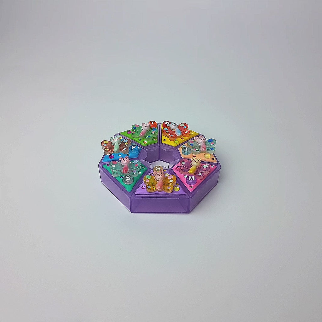 Glittery Butterflies - Heptagon Pill Box